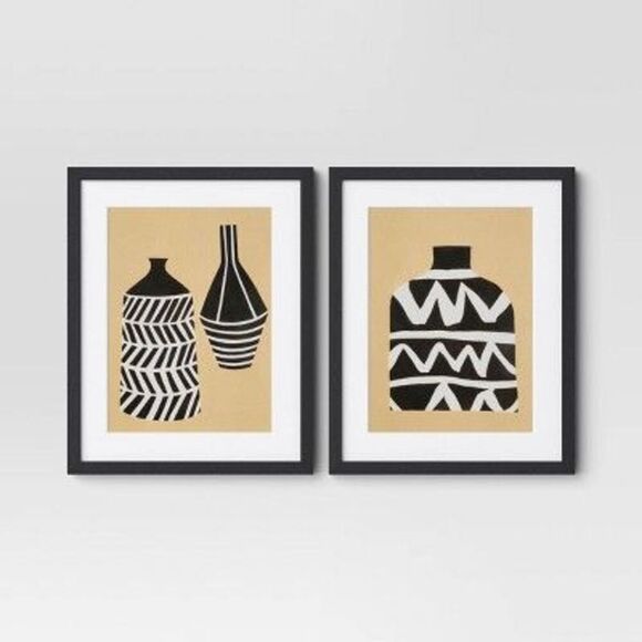 Open Box - Threshold -  Poster Modern of 2 16"x20" Set Vase I II Black - Picture 1 of 4